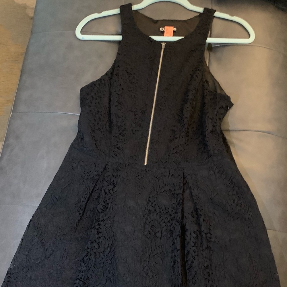 Gorgeous black lace LBD with zip front halter top